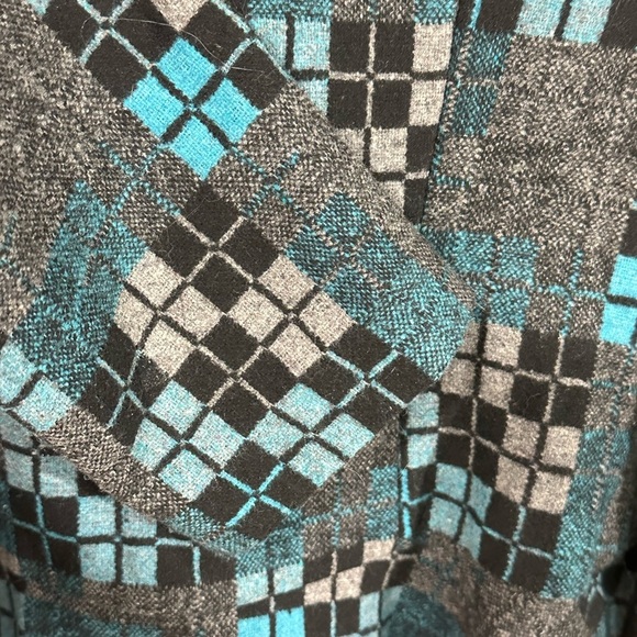 An Ren New York Wool Blend Jacket Medium Gray Blue Black Geometric Peplum Retro - Picture 7 of 8